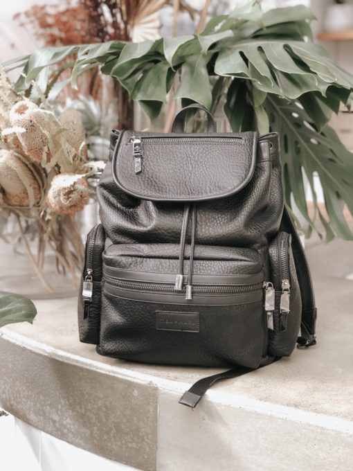 Tiba + Marl – Kaspar Knapsack Black *SLIGHT FAULT – DULL SPOT ON FAUX LEATHER