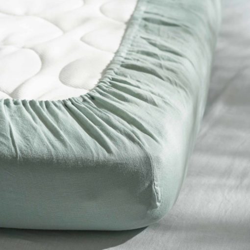 Warren Hill Stonewashed Linen Fitted Cot Sheets- Aqua