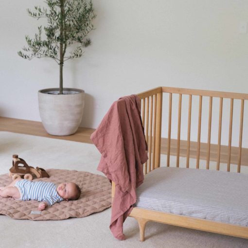 Warren Hill Stonewashed Linen Fitted Cot Sheets- Grey Stripe